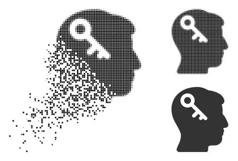 Dust Pixel Halftone Head Key Icon Stock Illustration