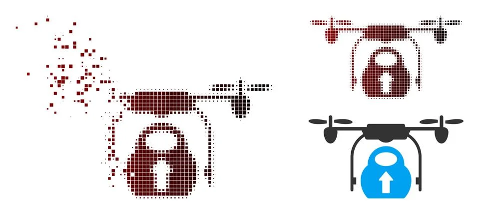 Dust Pixel Halftone Load Cargo Drone Icon Illustrazione stock