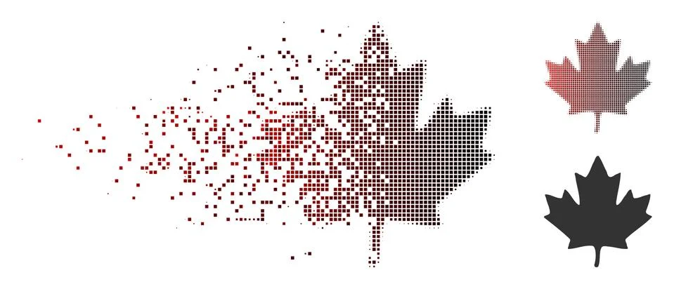 Dust Pixel Halftone Maple Leaf Icon Stock Illustration