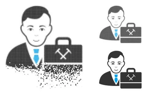 Dust Pixel Halftone Mining Accounter Icon with Face Illustrazione stock