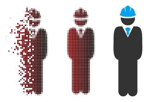 Dust Pixel Halftone Standing Engineer Icon Stockillustratie