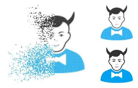 Dust Pixelated Halftone Devil Icon with Face Stock Illustration