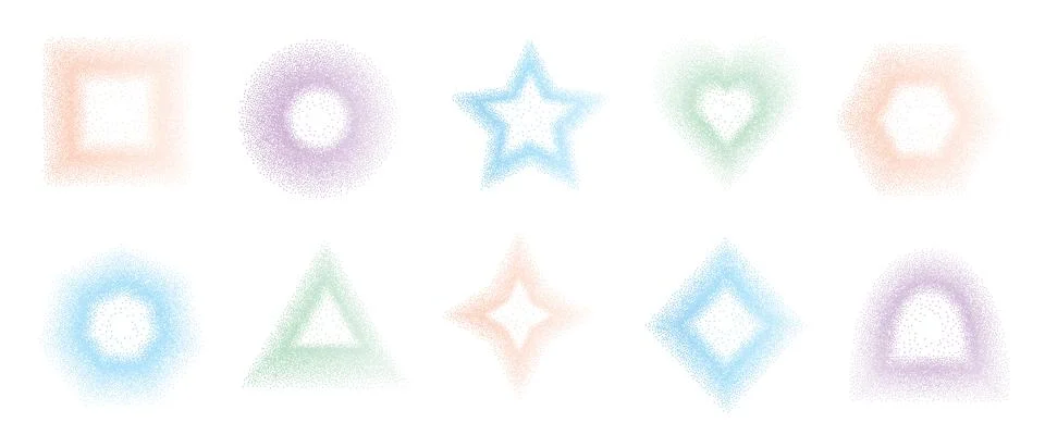 Dust power frames set. Dot work gradient simple geometric border shapes set. Stock Illustration