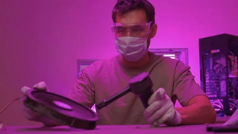 Dust removal from electronic components. Delicate maintenance of computer fan Stock Footage 347877608
