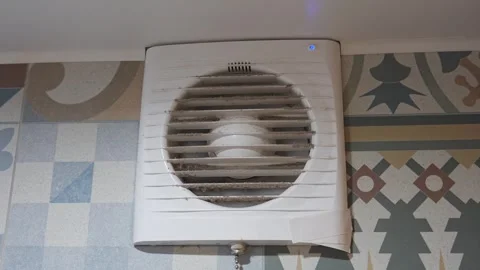 Dust on the ventilation grill in the bathroom with a running fan Stock Footage 321418522