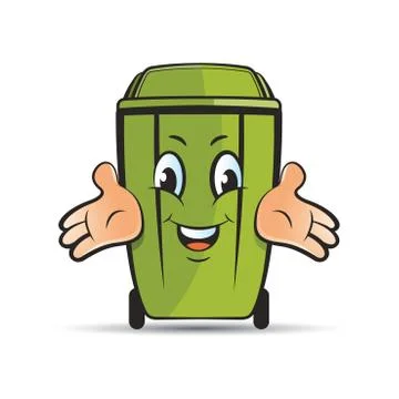 Dustbin cartoon with hands Stock Illustration