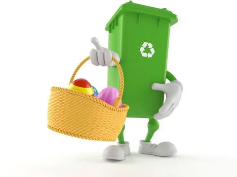 Dustbin character holding basket with easter egg Stock Illustration