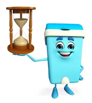 Dustbin character with sand clock Stock Illustration