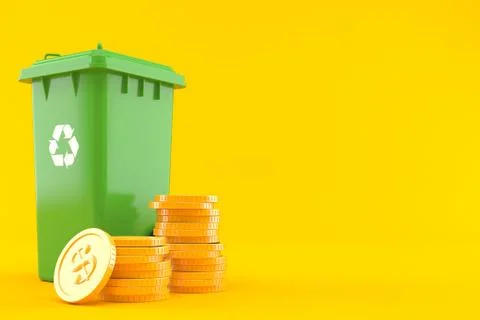 Dustbin with stack of coins Stockillustratie