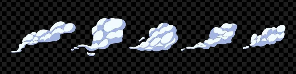 Dust,clouds and gas clouds set in cartoon style. Abstract smoky silhouette... Stock Illustration