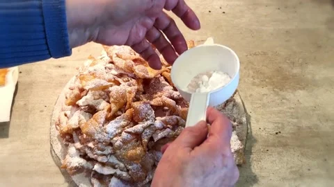 Dusting Freshly Prepared Pastry with Powdered Sugar on kitchen Countertop Видео 301632794