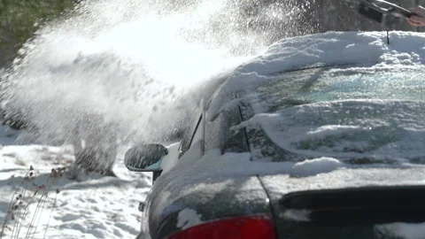 Dusting Snow off Car after Snowstorm, Winter Snow Day Stock Footage 303304472