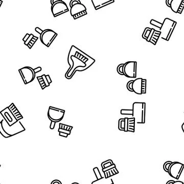 Dustpan And Brush Tool Vector Seamless Pattern Stockillustratie