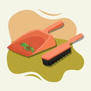 Dustpan and cleaning brush vector illustration Stock Illustration