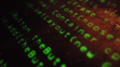 Dusty and old computer screen display with running source code Stock Footage 111436116