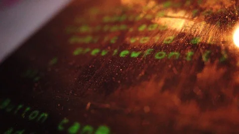 Dusty and old computer screen display with running source code Stock Footage 111436735