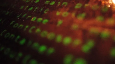 Dusty and old computer screen display with running source code Stock Footage 111436834