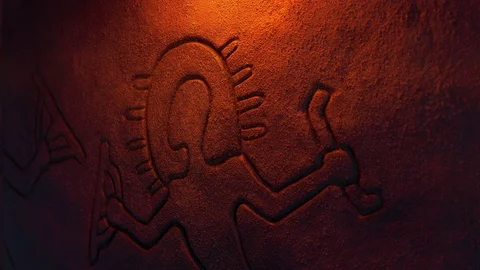 Dusty Cave Ancient Alien Figures In Firelight Stock Footage 123502799