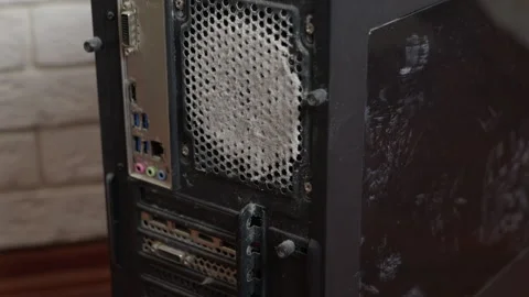 Dusty computer case cooling fan overheating Stock Footage 334623095