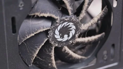 Dusty computer cooling fan full of dust and dirt Stock Footage 348132445