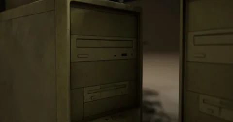 Dusty computer towers stand silent in an abandoned tech lab Stock Footage 321497279