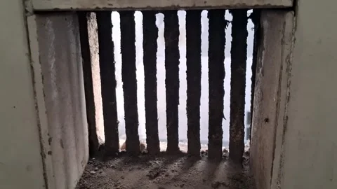 Dusty iron window bars in an old abandoned building video footage Stock Footage 339248164