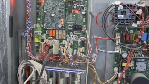 Dusty microcircuits connected between each other from the elevator control Stock Footage 116274415