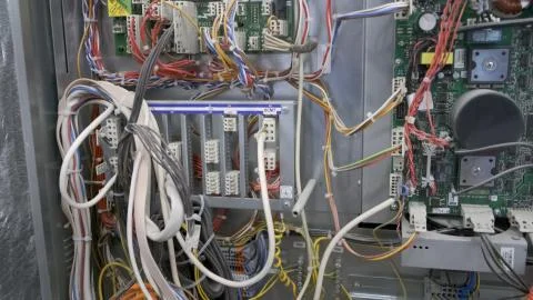 Dusty microcircuits connected between each other from the elevator control Stock Photos