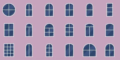 Dusty Pink Background Simple Arched Window Icon Set Stock Illustration