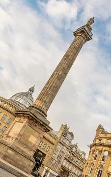 Dutch angle of Grey's Monument Tower, Newcastle Stock Photos