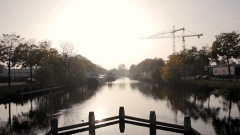 Dutch Canal At Sunset Vídeo Stock 127032032