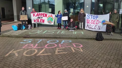 Dutch climate activists with banners during protest against coal mining 動画素材 239069550