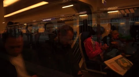 Dutch content Inside Train- Leaving Station Video stock 41593898