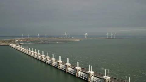 Dutch Delta works Eastern Scheldt storm surge barrier. Video stock 153437668