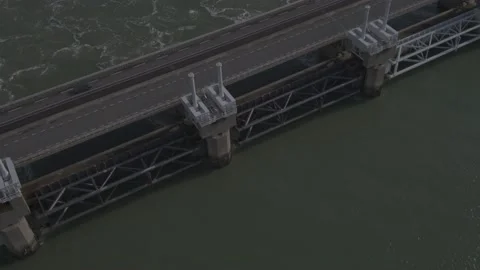 Dutch Delta works Eastern Scheldt storm surge barrier. Stock Footage 220345085