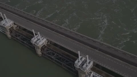 Dutch Delta works Eastern Scheldt storm surge barrier. Stock Footage 220352166