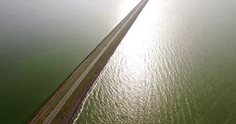 Dutch dikes between the two lakes in The Netherlands. Video stock 69071916