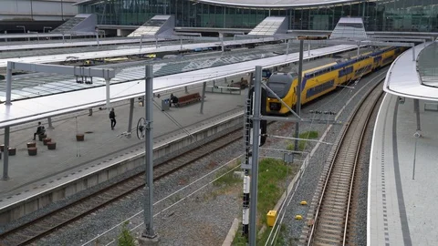 Dutch Double Decker Train arriving Stock Footage 112360990