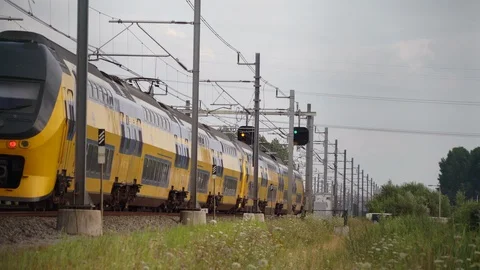 Dutch Double Decker train passing Видео 112360751