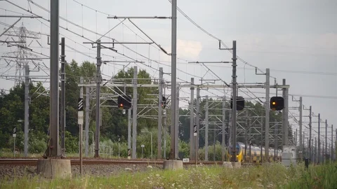 Dutch Double Decker train passing Stockbeeldmateriaal 112360863