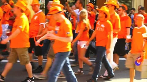 Dutch fans procession Stock Footage 11147551