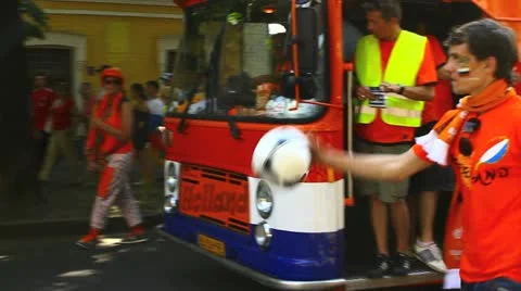 Dutch fans procession Stock Footage 11147555