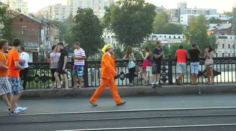 Dutch fans walking Stock Footage 11174147
