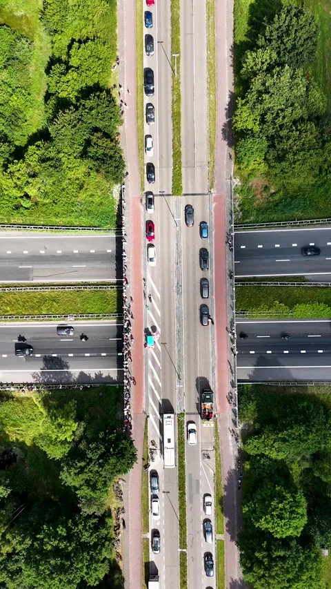 Dutch farmer tractor protest blocking highway overpass bridge Stock Footage 327109997
