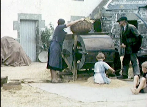 Dutch Farmers Sorting Chaff and Wheat (1930s) Stock Footage 153748096