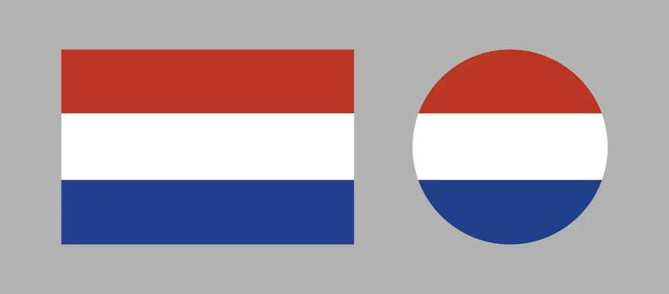 Dutch flag circle, rectangle icon. Round, rectangular flag of Netherlands. Set Stock Illustration