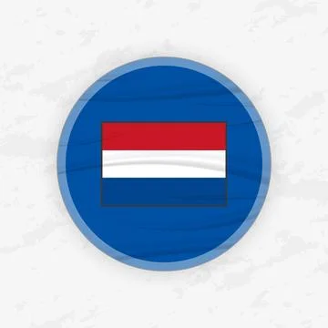 Dutch Flag in a Circular Emblem Design, Abstract Round Sticker Illustration. Stock Illustration