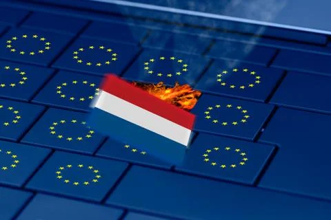Dutch flag exploding in a pc keyboard during dutch elections (nexit) Stock Photos
