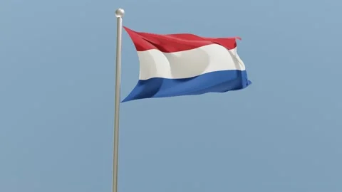 Dutch flag on flagpole. Netherlands flag fluttering in the wind. Stock Footage 200853392