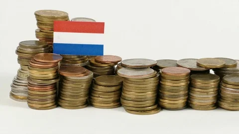 Dutch flag waving with stack of money coins Stock Footage 71936241